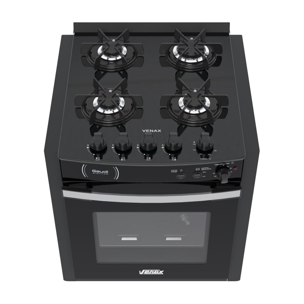 Fogao a Gas de Embutir 4 Bocas Venax Gaudi Platinum Vitreo Preto