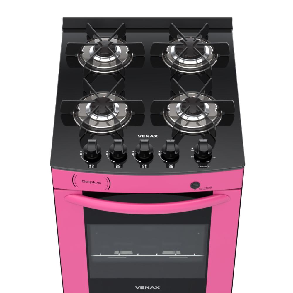 Fogao a Gas 4 Bocas Venax Delplus Vitreo BL Pink