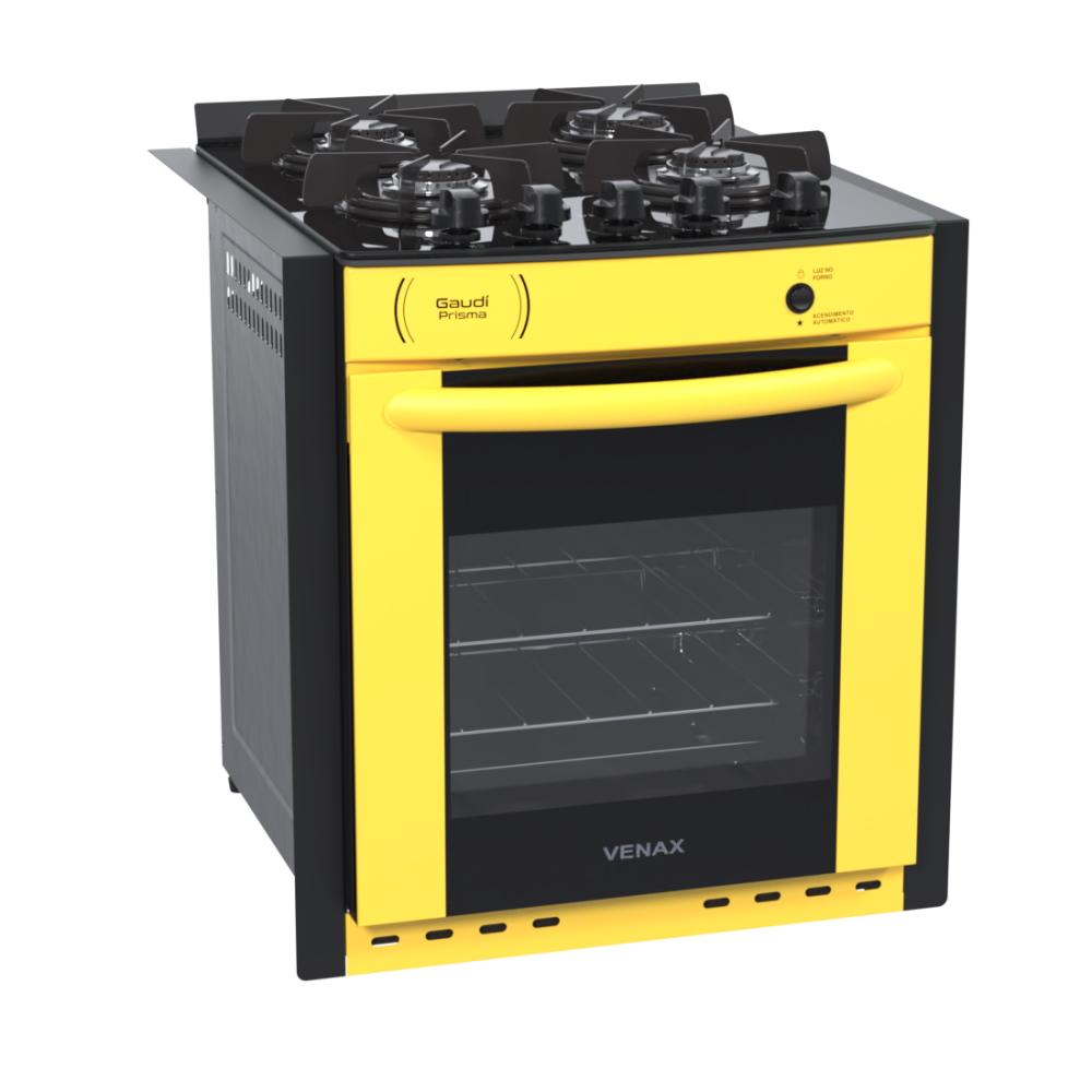 Fogao a Gas de Embutir 4 Bocas Venax Gaudi Prisma Vitreo Amarelo