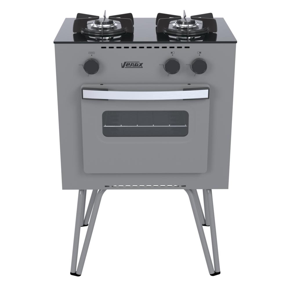 Fogao a Gas 2 Bocas com Forno Venax Mini Cook Grafite