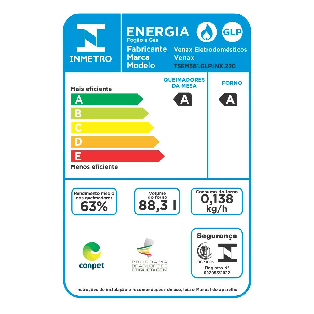 Fogao a Gas de Embutir 5 Bocas Venax Temis Vermelho