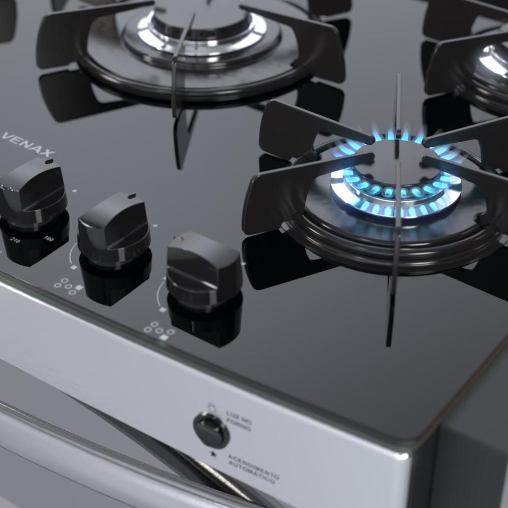 Fogao a Gas de Embutir 5 Bocas Venax Gaudi Prisma Vitreo EL Inox