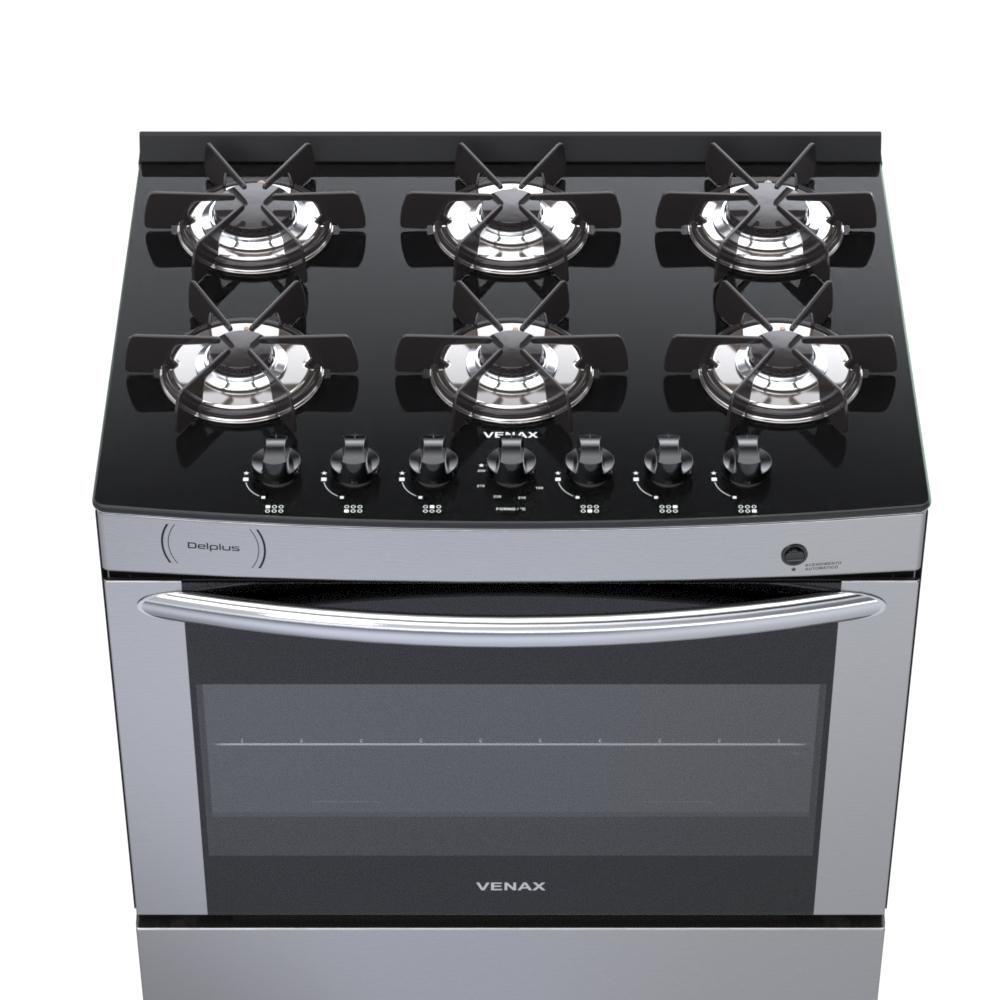 Fogao a Gas 6 Bocas Venax Delplus Vitreo BL Inox