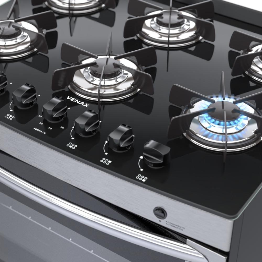 Fogao a Gas 6 Bocas Venax Delplus Vitreo BL Inox