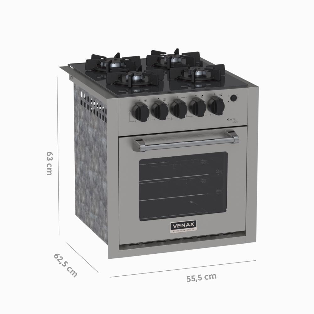 Fogao a Gas de Embutir 4 Bocas Venax Gaudi Line Inox