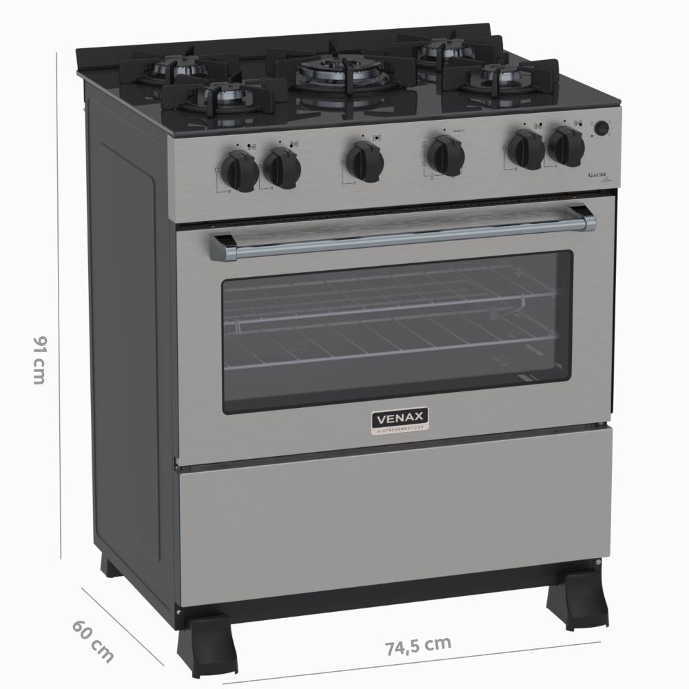 Fogao a Gas 5 Bocas Venax Gaudi Line Inox