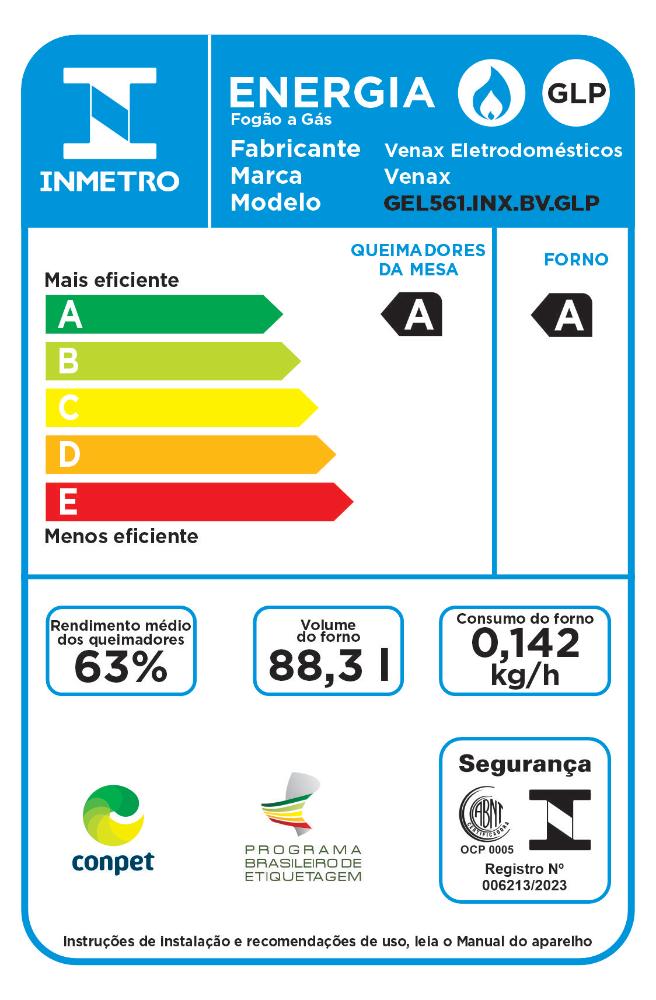 Fogao a Gas de Embutir 5 Bocas Venax Gaudi Line Inox