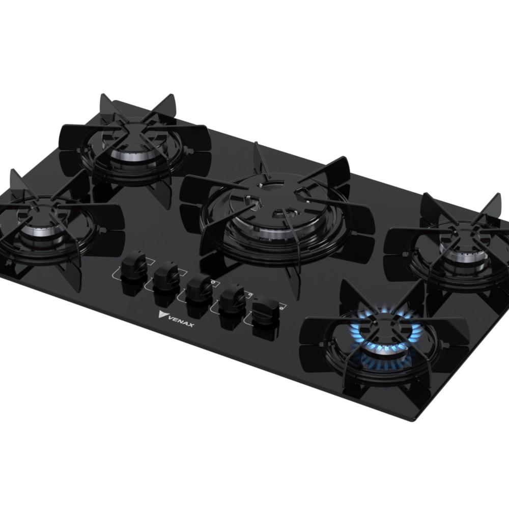 Cooktop a Gas 5 Bocas Venax Arena Preto Preto