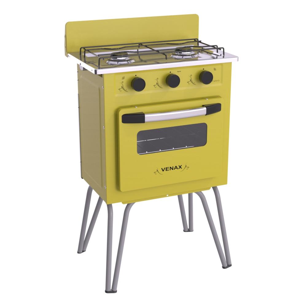 Fogao a Gas 2 Bocas com Forno Venax Gemini Vetro Amarelo
