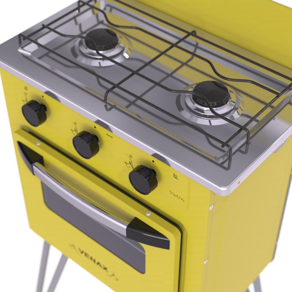 Fogao a Gas 2 Bocas com Forno Venax Gemini Vetro Amarelo