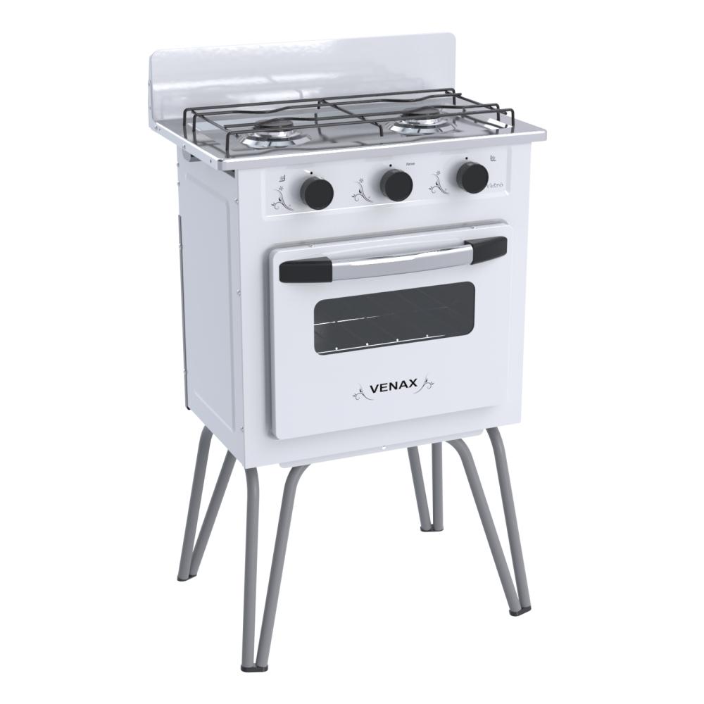 Fogao a Gas 2 Bocas com Forno Venax Gemini Vetro Branco