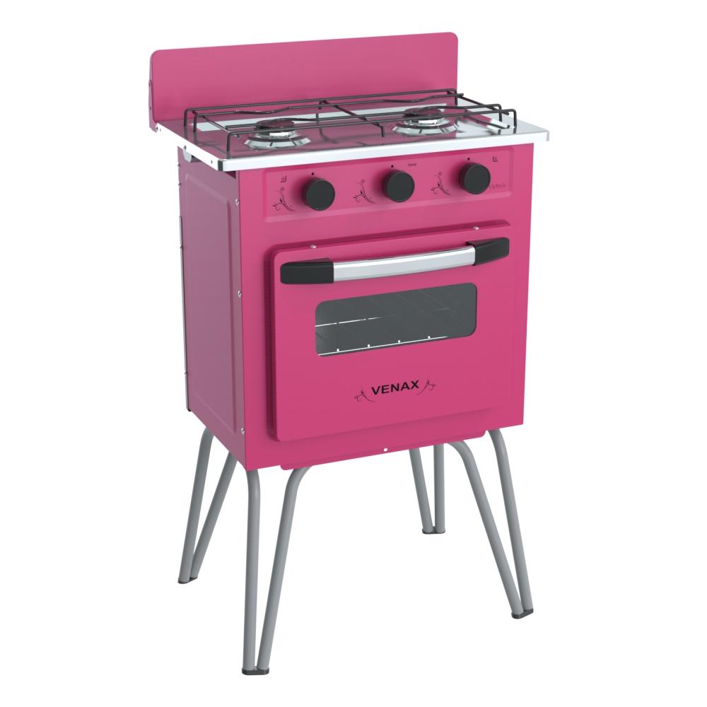 Fogao a Gas 2 Bocas com Forno Venax Gemini Vetro Pink