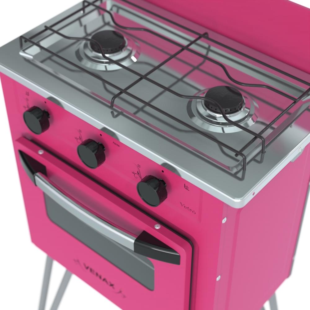 Fogao a Gas 2 Bocas com Forno Venax Gemini Vetro Pink