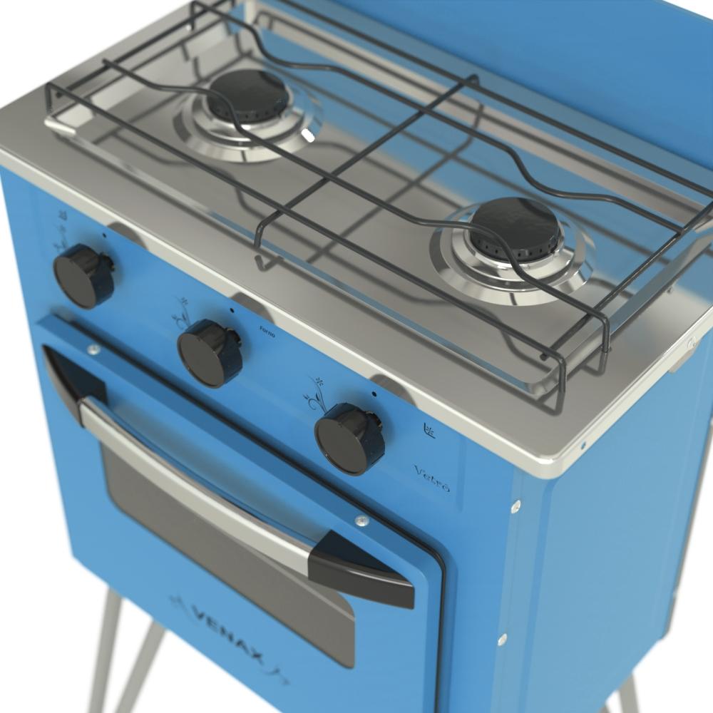 Fogao a Gas 2 Bocas com Forno Venax Gemini Vetro Azul