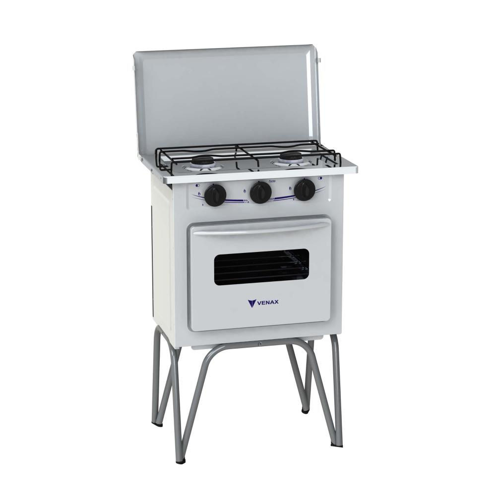 Fogao a Gas 2 Bocas com Forno Venax Gemini Tampa de Metal Branco