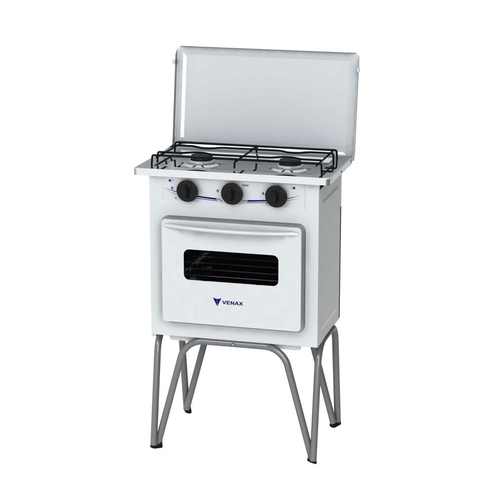 Fogao a Gas 2 Bocas com Forno Venax Gemini Tampa de Metal Branco