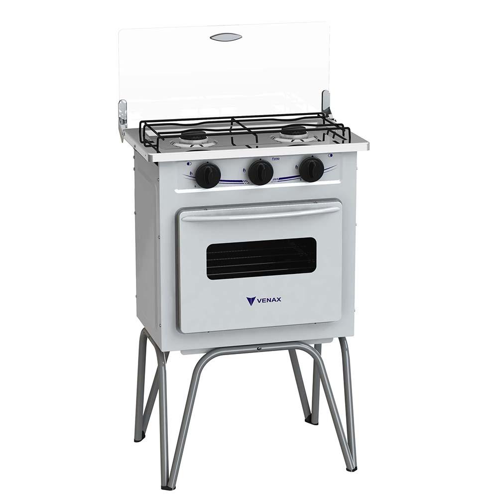 Fogao a Gas 2 Bocas com Forno Venax Gemini Tampa de Vidro Branco