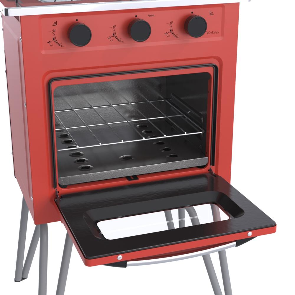 Fogao a Gas 2 Bocas com Forno Venax Gemini Vetro Vermelho
