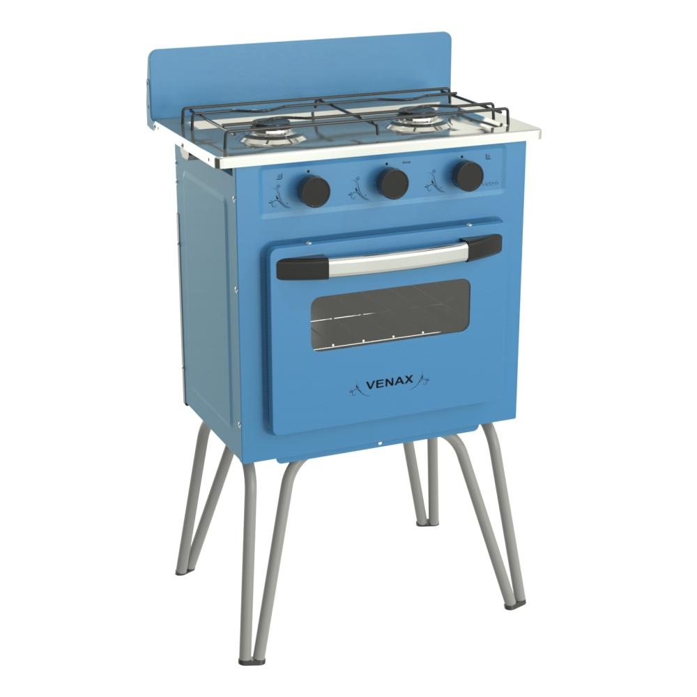 Fogao a Gas 2 Bocas com Forno Venax Gemini Vetro Azul
