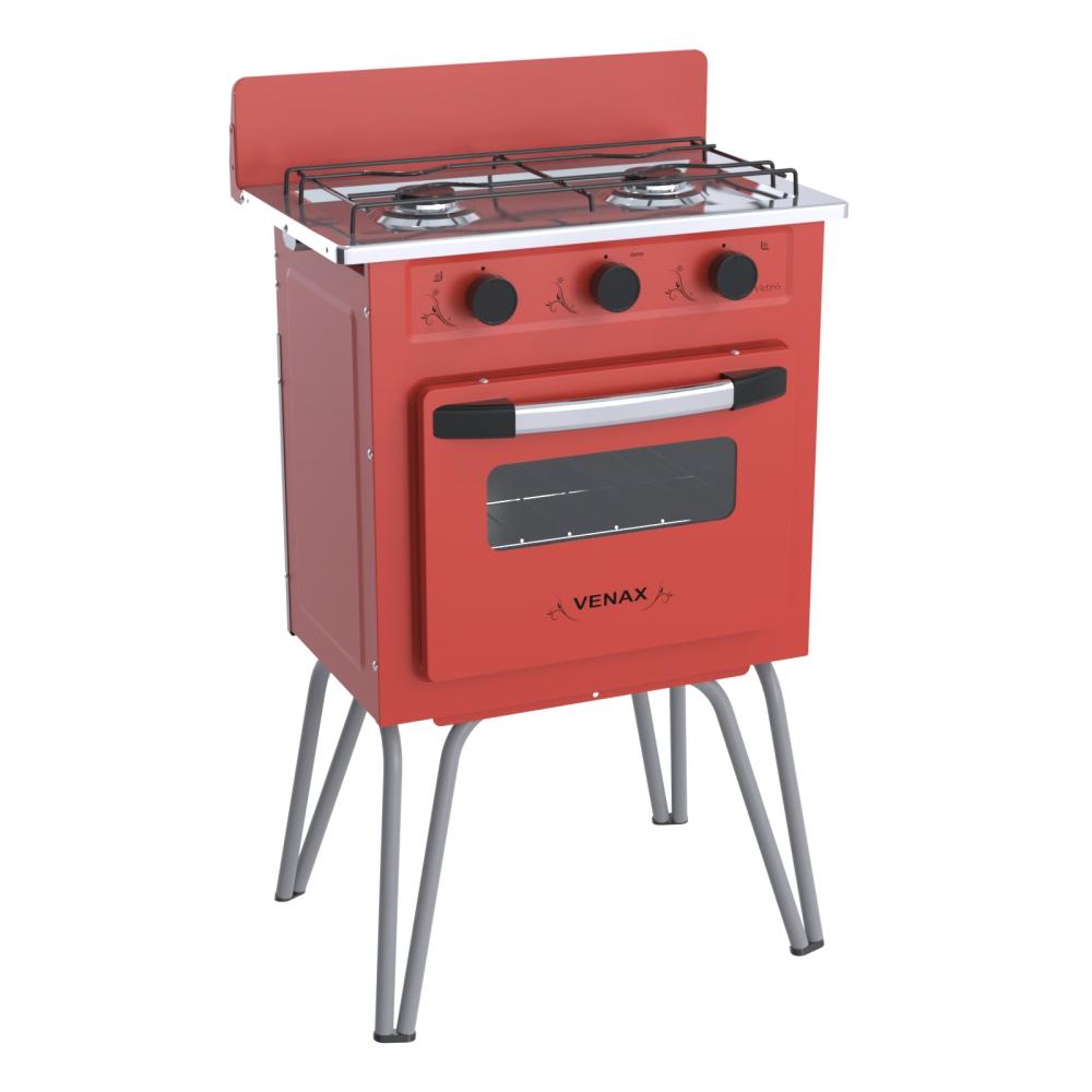 Fogao a Gas 2 Bocas com Forno Venax Gemini Vetro Vermelho