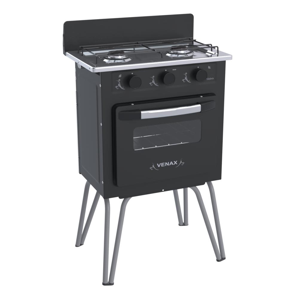 Fogao a Gas 2 Bocas com Forno Venax Gemini Vetro Preto
