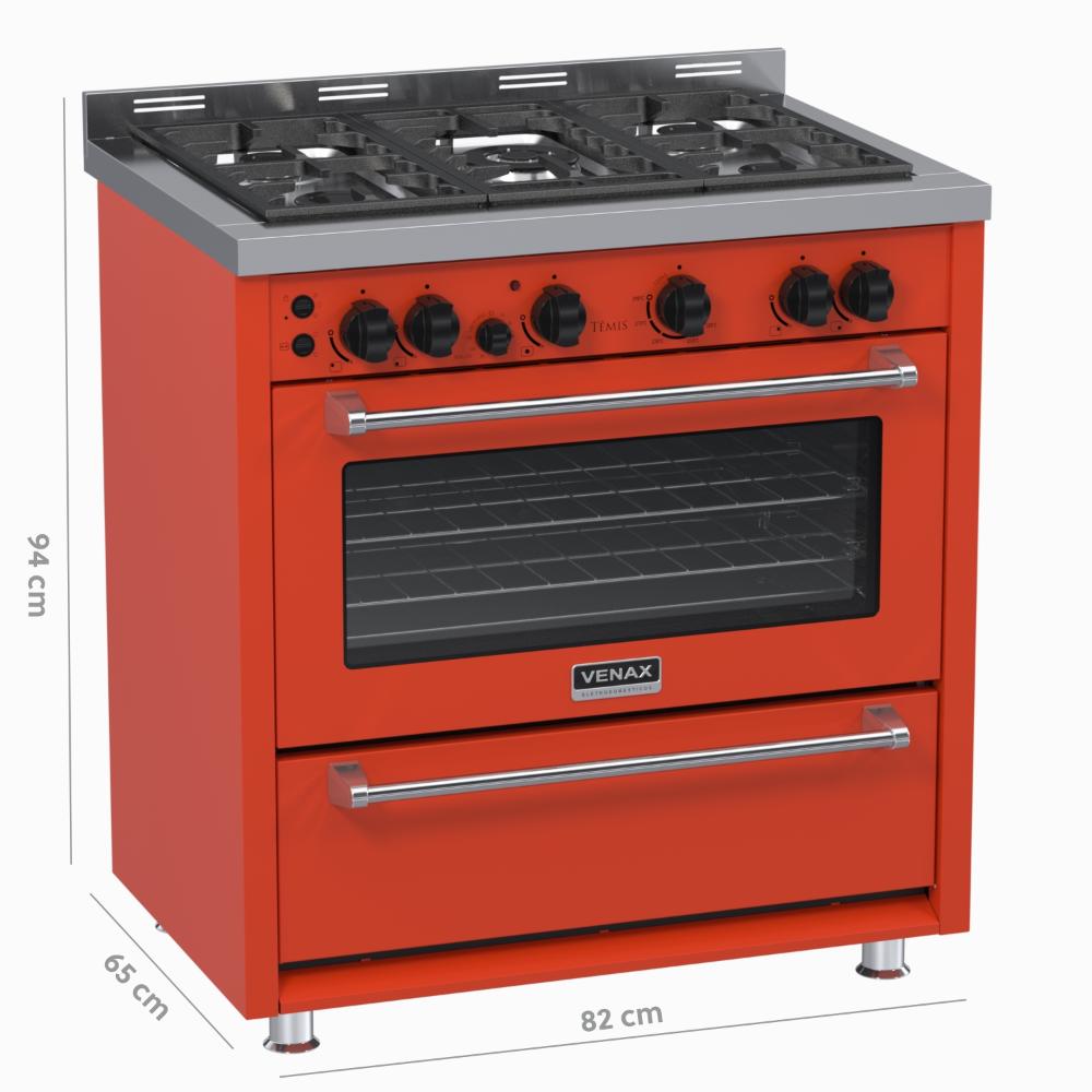 Fogao a Gas 5 Bocas Venax Temis Vermelho