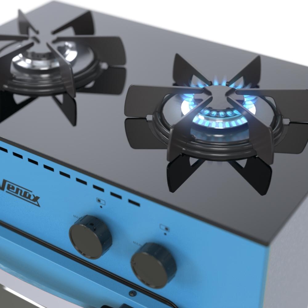 Fogao a Gas 2 Bocas com Forno Venax Mini Cook Azul
