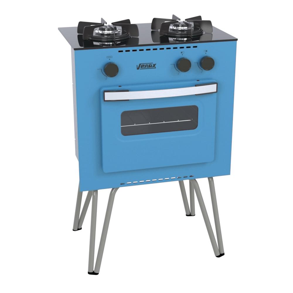 Fogao a Gas 2 Bocas com Forno Venax Mini Cook Azul