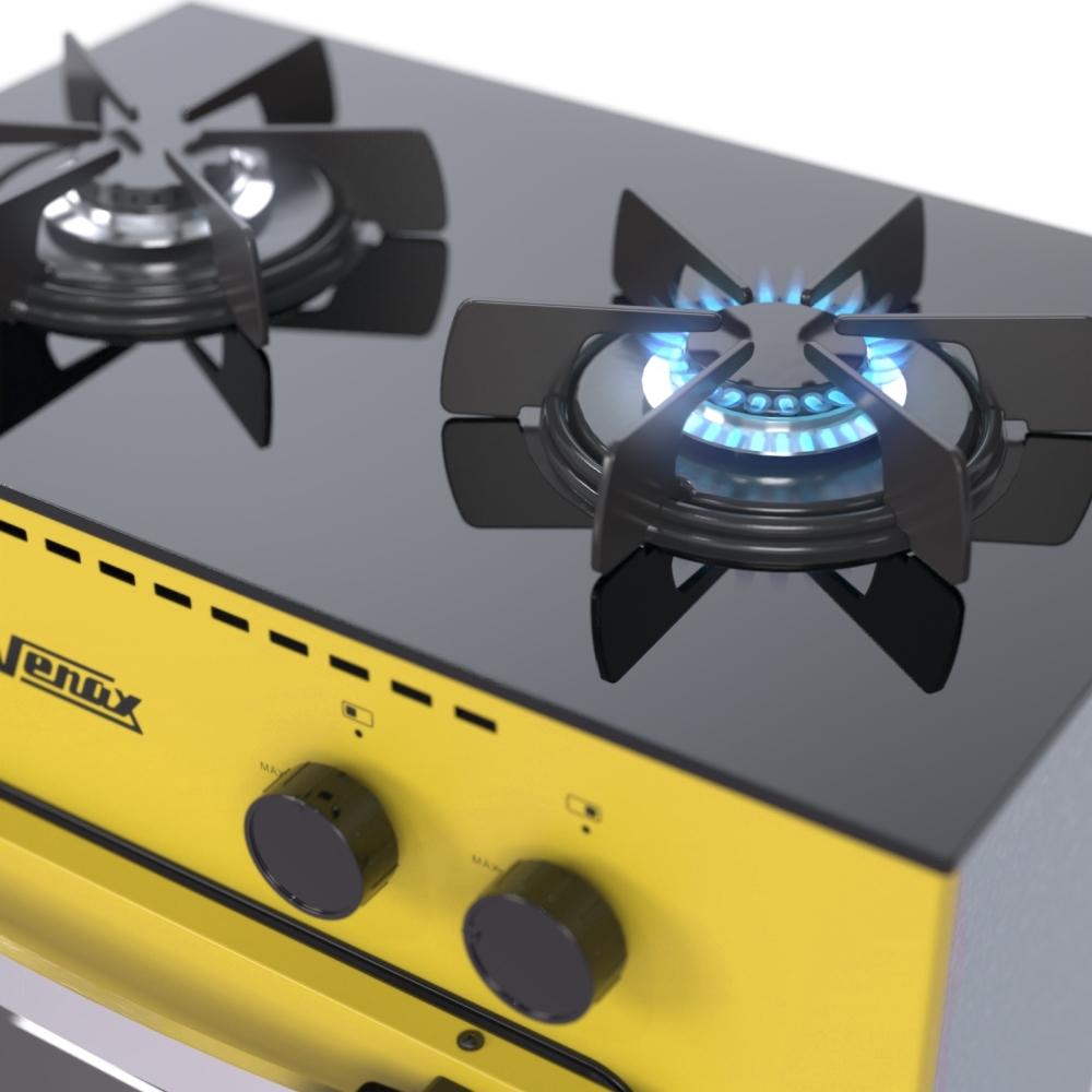 Fogao a Gas 2 Bocas com Forno Venax Mini Cook Amarelo