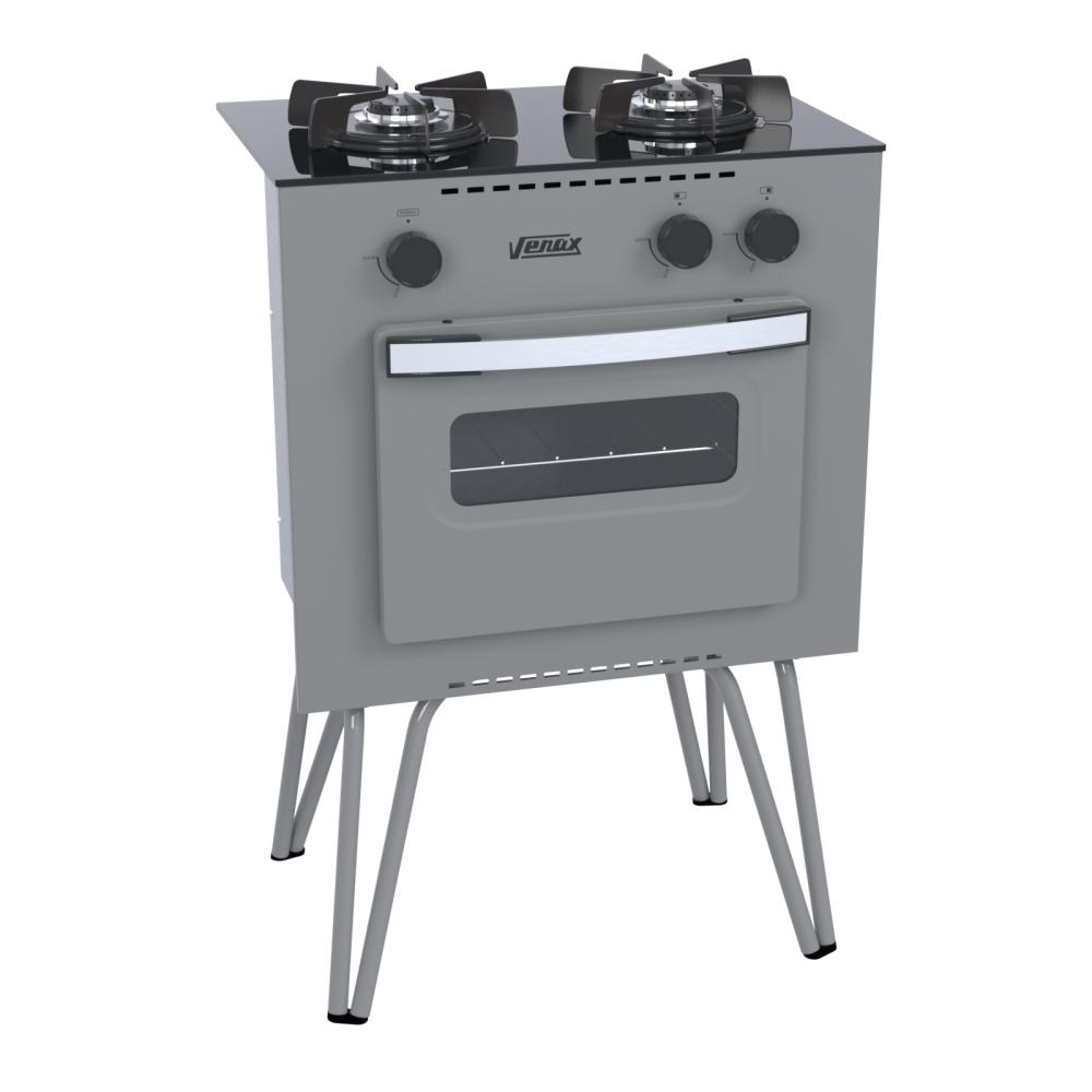 Fogao a Gas 2 Bocas com Forno Venax Mini Cook Grafite
