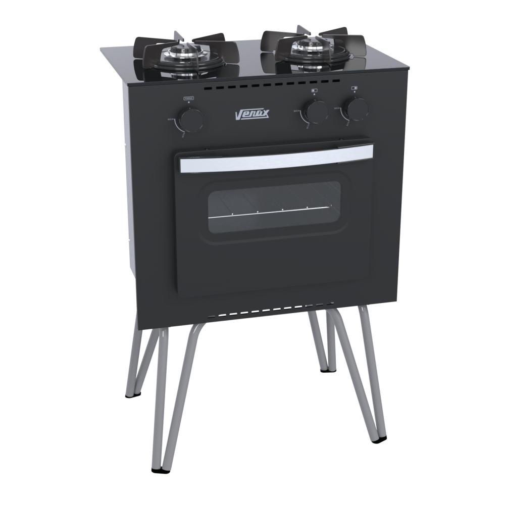 Fogao a Gas 2 Bocas com Forno Venax Mini Cook Preto