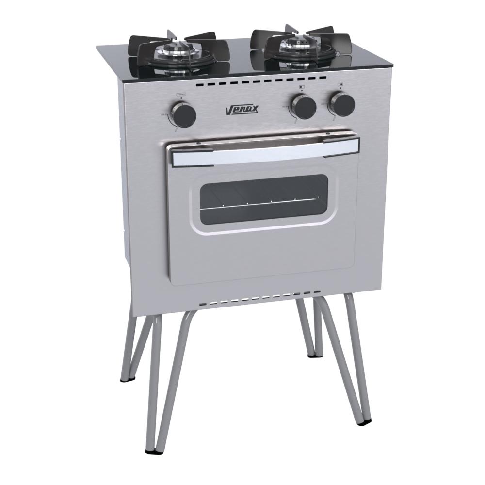 Fogao a Gas 2 Bocas com Forno Venax Mini Cook Inox
