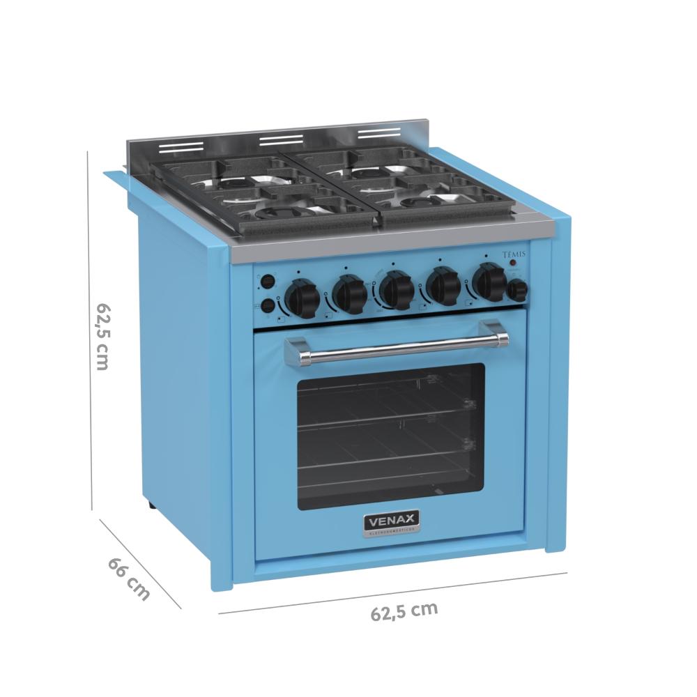 Fogao a Gas de Embutir 4 Bocas Venax Temis Azul
