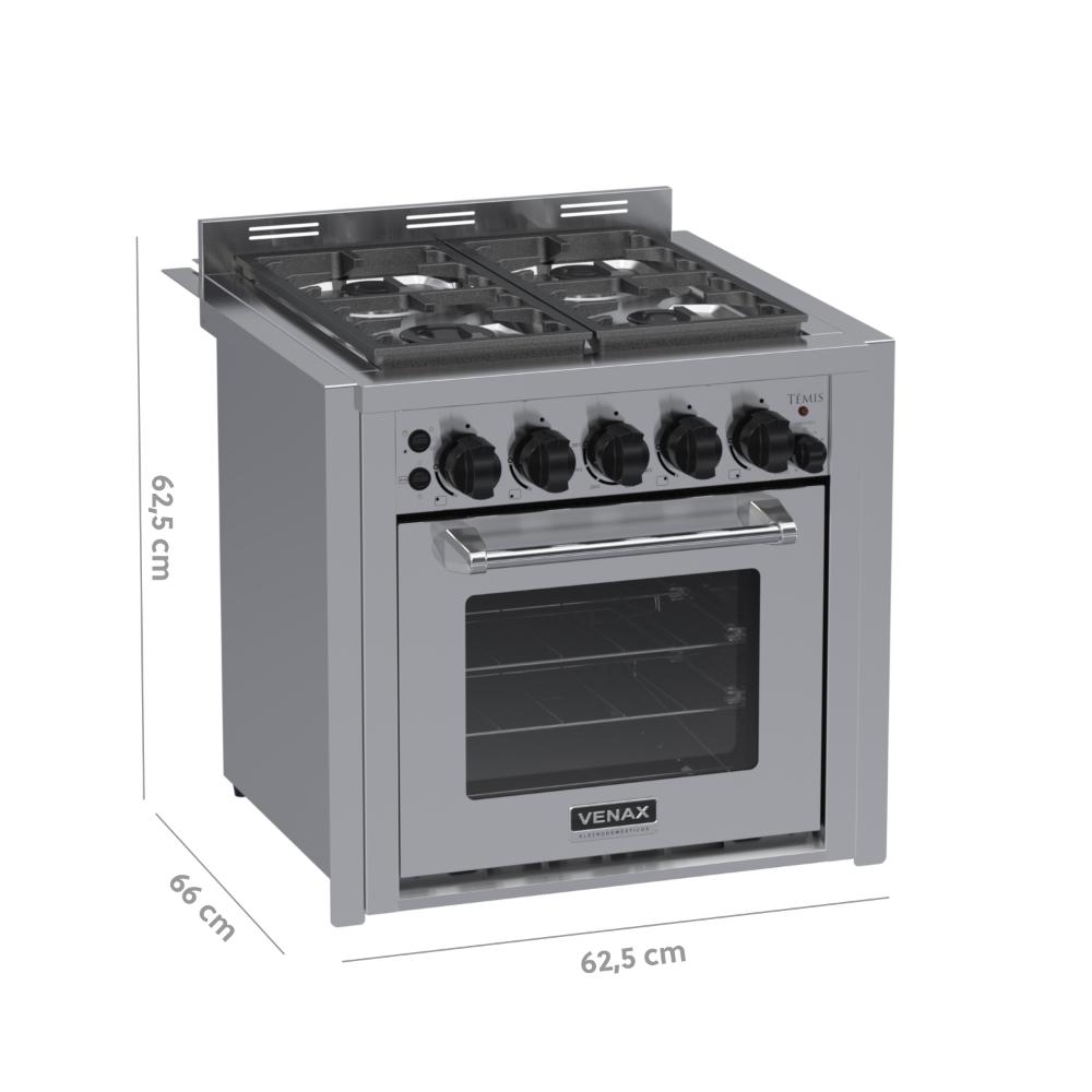 Fogao a Gas de Embutir 4 Bocas Venax Temis Inox
