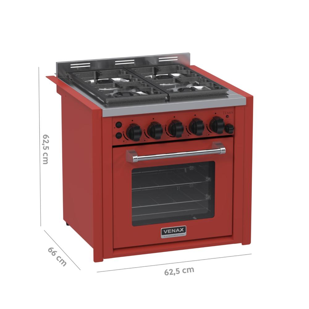 Fogao a Gas de Embutir 4 Bocas Venax Temis Vermelho