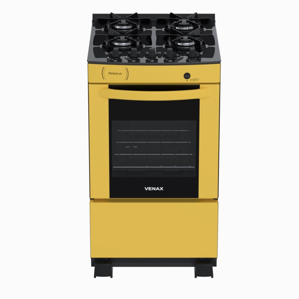 Fogao a Gas 4 Bocas Venax Delplus Vitreo BL Amarelo