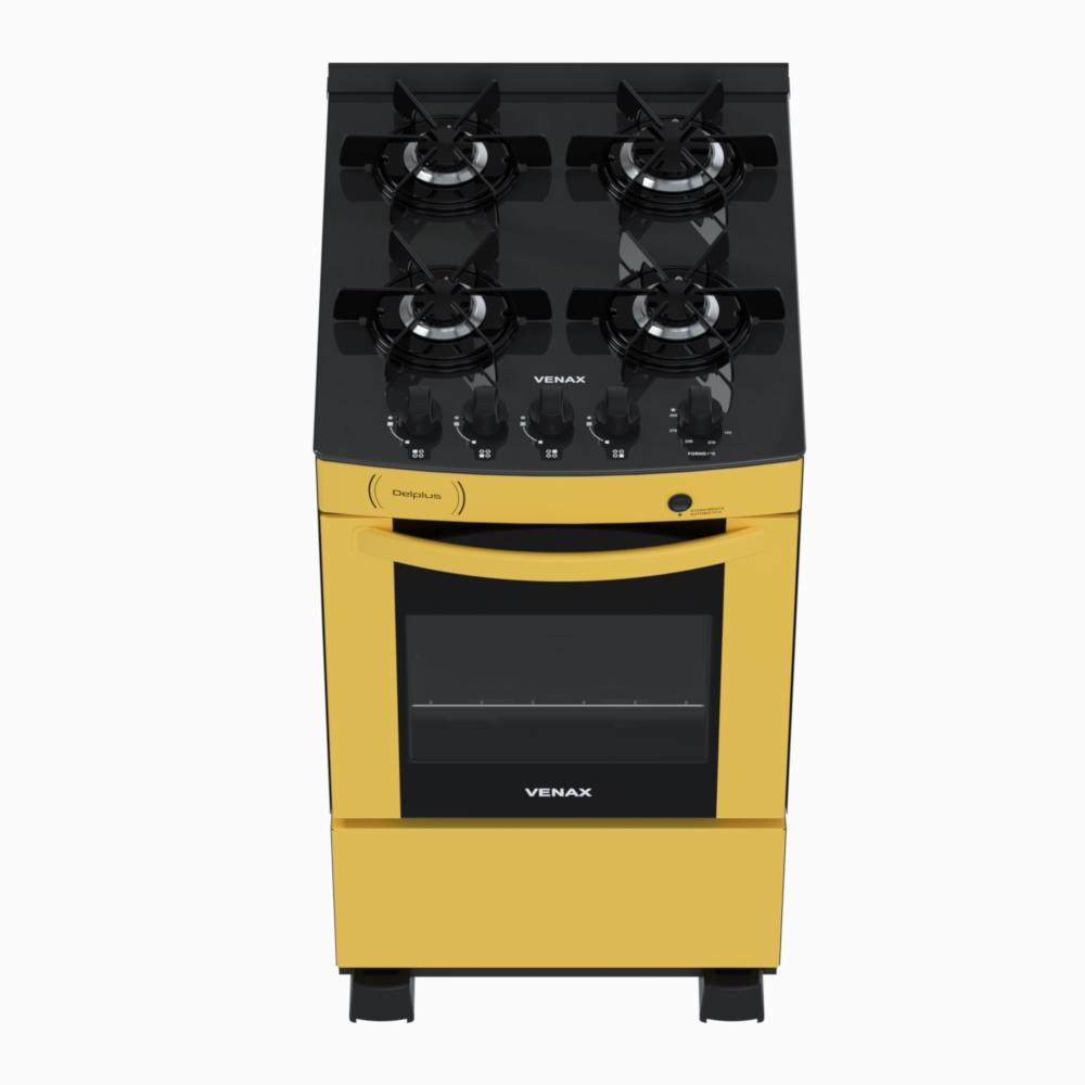 Fogao a Gas 4 Bocas Venax Delplus Vitreo BL Amarelo