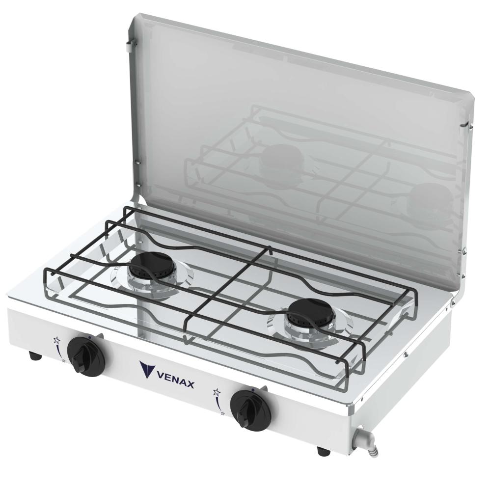 Fogao a Gas Portatil 2 Bocas Venax Flamalar com Tampa Branco
