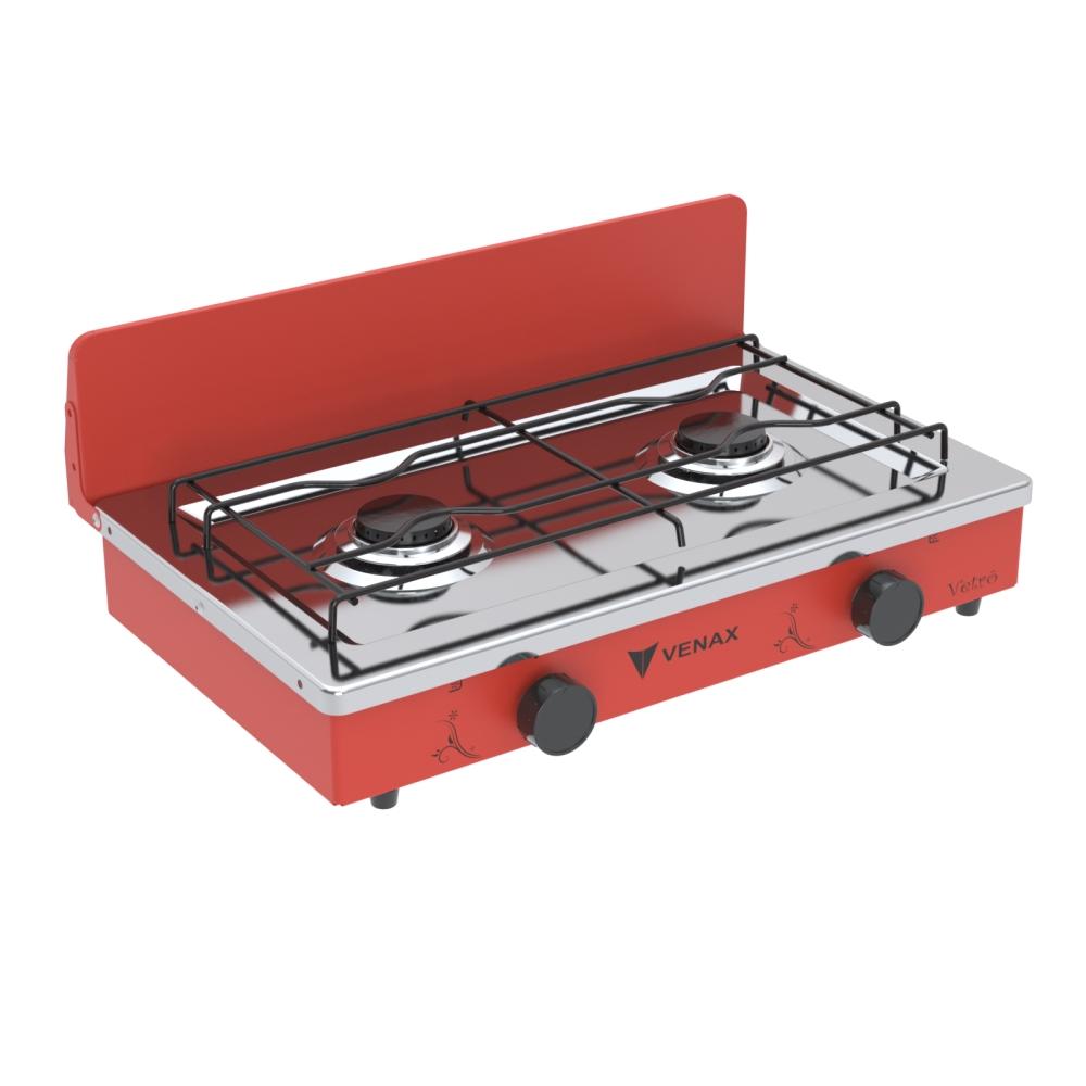 Fogao a Gas Portatil 2 Bocas Venax Flamalar Vetro Vermelho