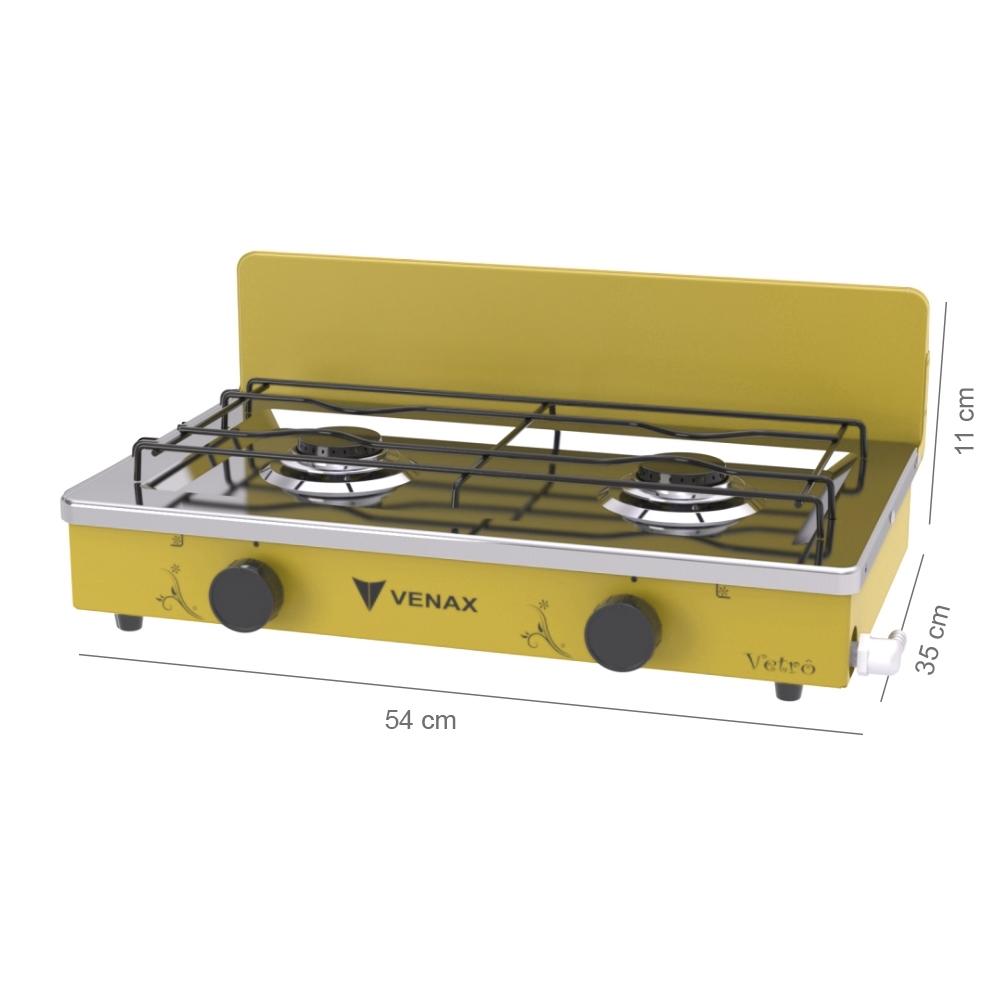 Fogao a Gas Portatil 2 Bocas Venax Flamalar Vetro Amarelo