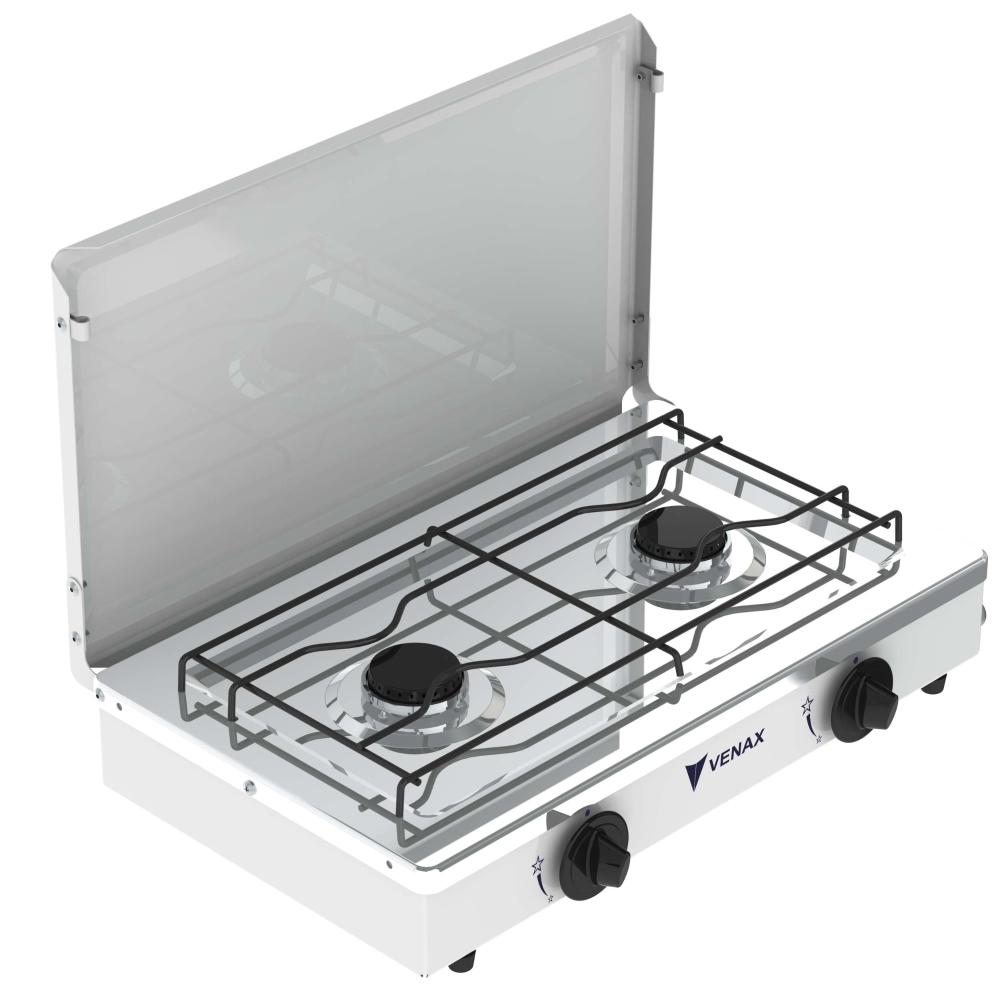 Fogao a Gas Portatil 2 Bocas Venax Flamalar com Tampa Branco