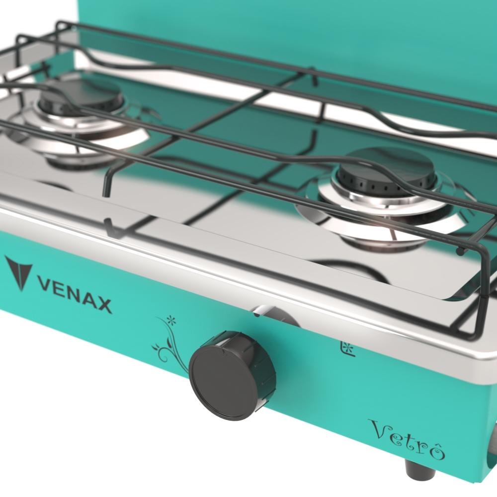 Fogao a Gas Portatil 2 Bocas Venax Flamalar Vetro Verde