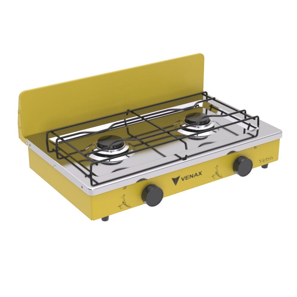 Fogao a Gas Portatil 2 Bocas Venax Flamalar Vetro Amarelo