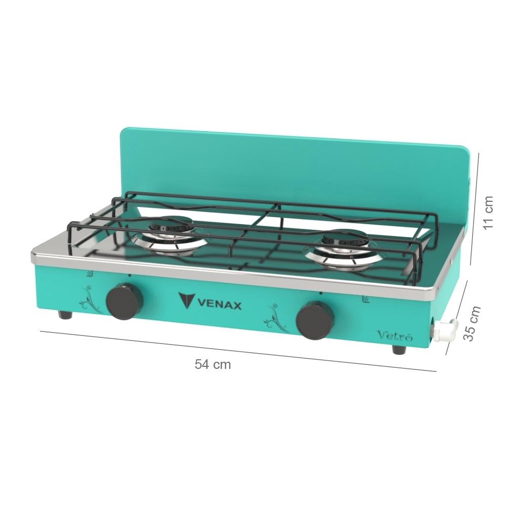 Fogao a Gas Portatil 2 Bocas Venax Flamalar Vetro Verde