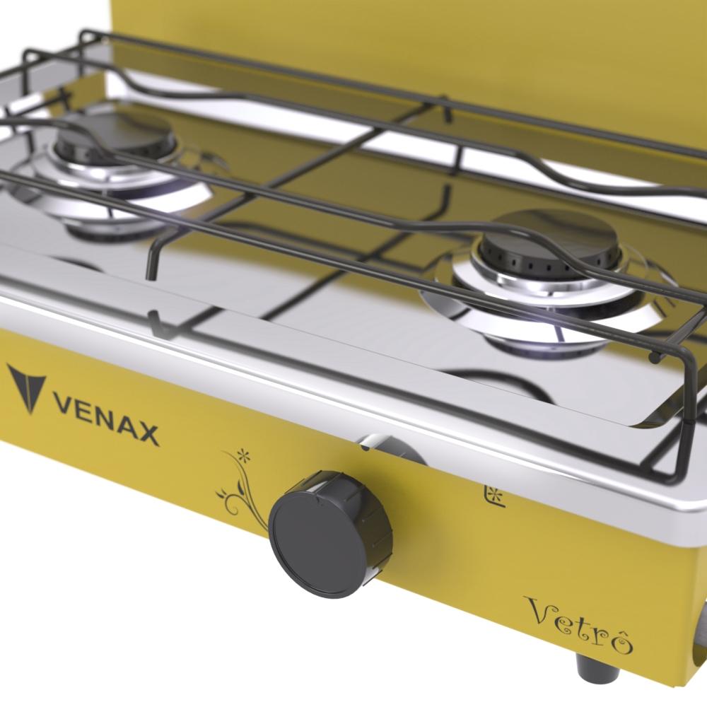 Fogao a Gas Portatil 2 Bocas Venax Flamalar Vetro Amarelo