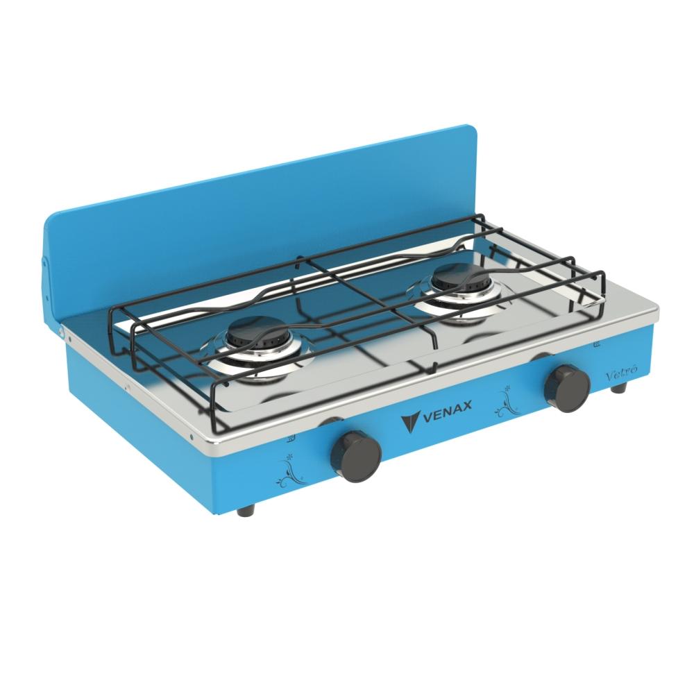 Fogao a Gas Portatil 2 Bocas Venax Flamalar Vetro Azul