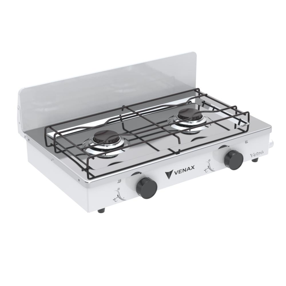 Fogao a Gas Portatil 2 Bocas Venax Flamalar Vetro Branco