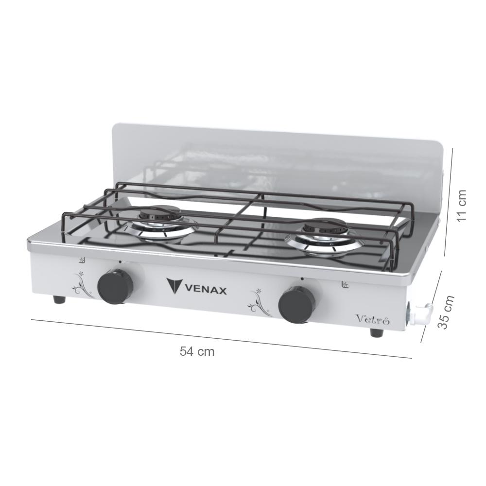 Fogao a Gas Portatil 2 Bocas Venax Flamalar Vetro Branco