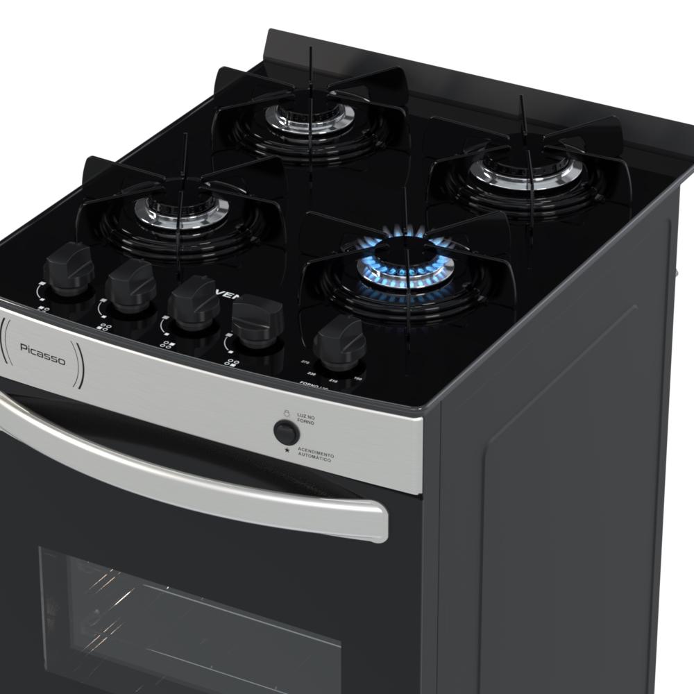 Fogao a Gas 4 Bocas Venax Picasso Vitreo Inox