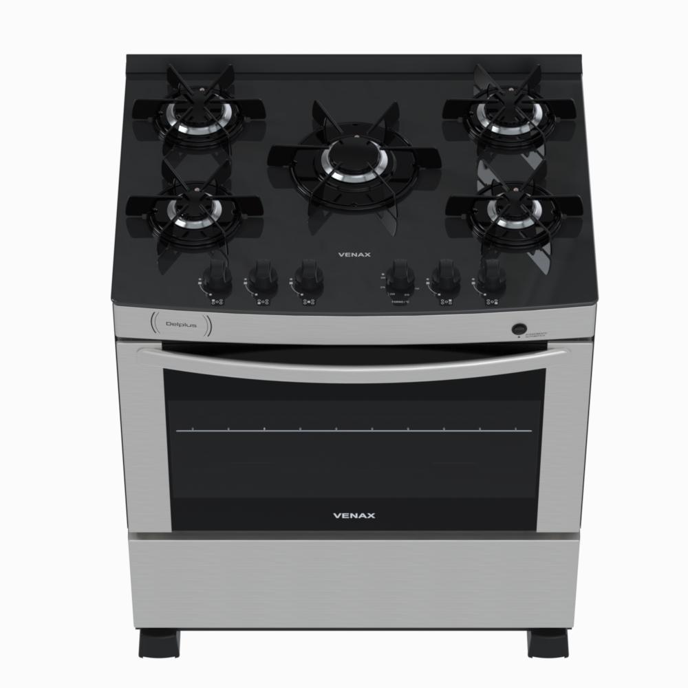 Fogao a Gas 5 Bocas Venax Delplus Vitreo BL Inox